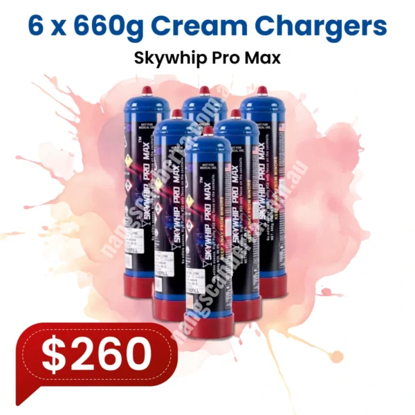 6 x 660g N2O Skywhip Pro Max Cream Chargers